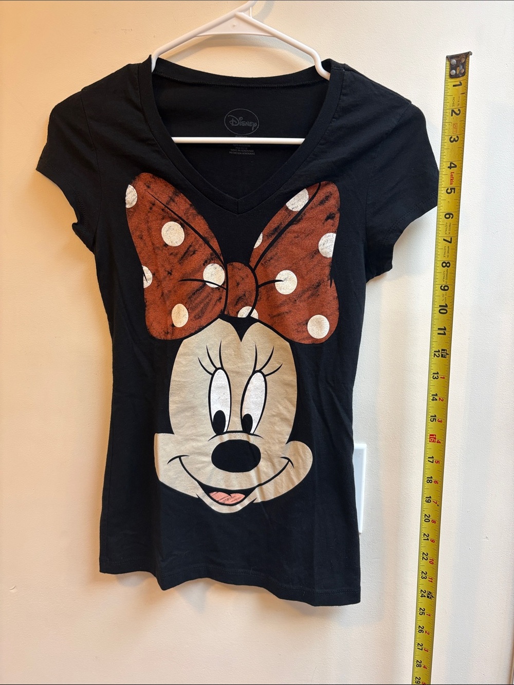 Disney Girls' Black Tee with Brown Polka Dot Bow Minnie Graphic